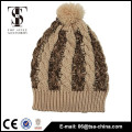 brown grey iceland chunky knit jacquard winter hat with pom-pom